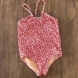 J. Crew Red and White One Piece Swimsuit with Floral Print